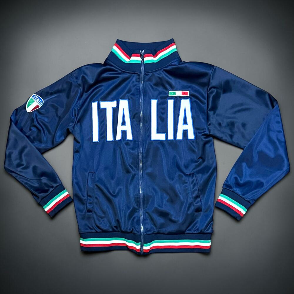Volare Italia Futbol Track Jacket Mens Blue Full Zip Satin Embroidered Sz S